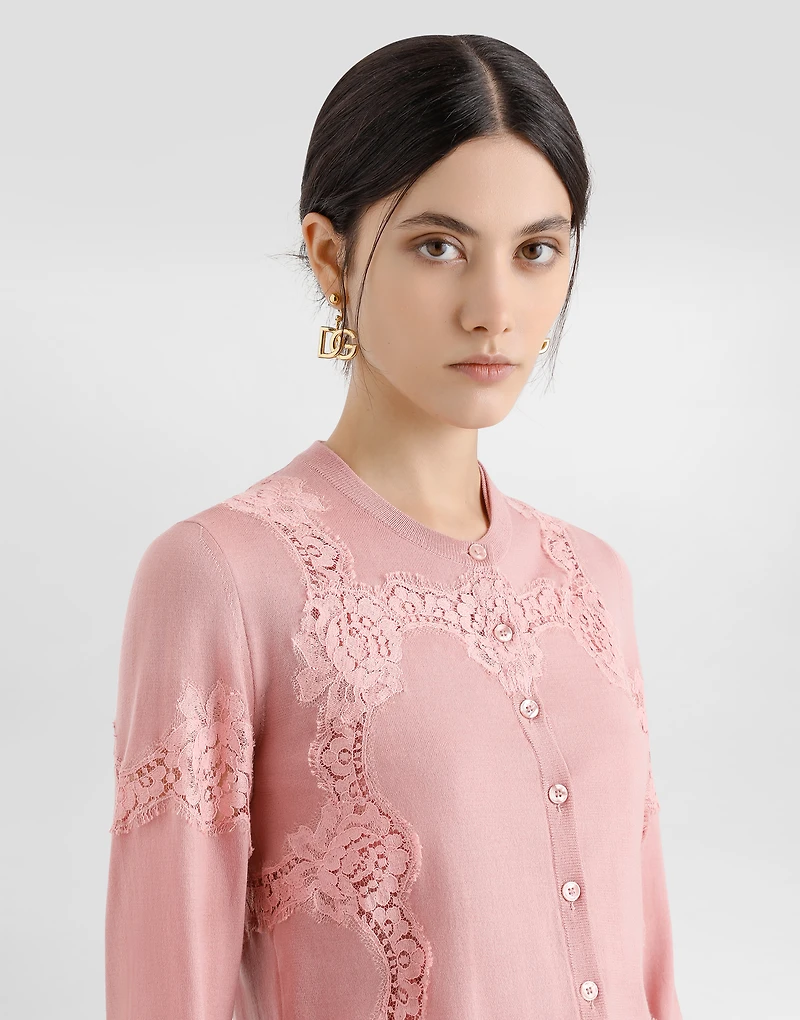 Wool cardigan with lace inlay