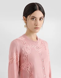 Wool cardigan with lace inlay