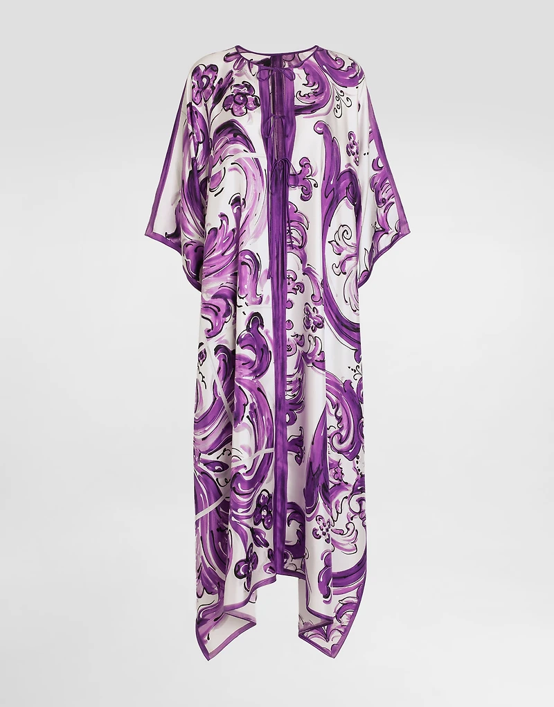 Majolica-print twill caftan dress