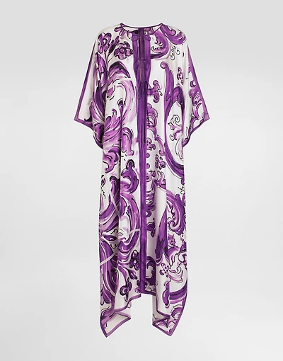 Majolica-print twill caftan dress