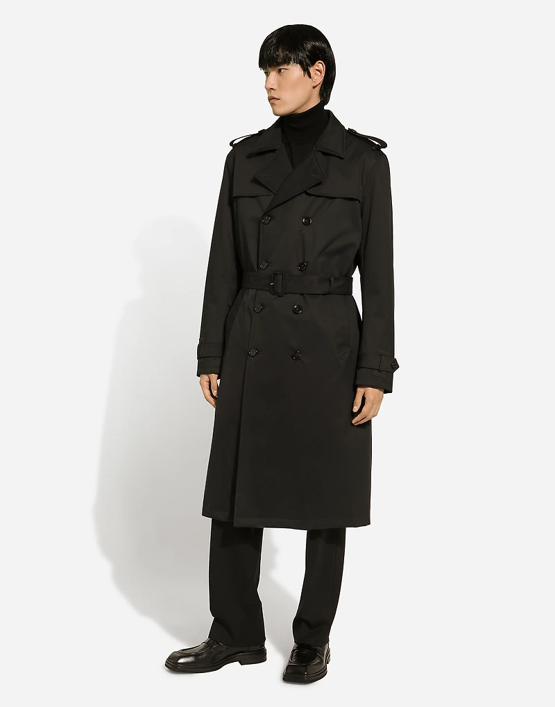 Nylon double-breasted trench coat