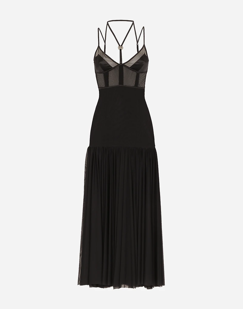 Tulle midi dress with lingerie details and the DG logo