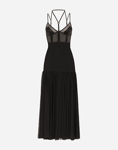 Tulle midi dress with lingerie details and the DG logo