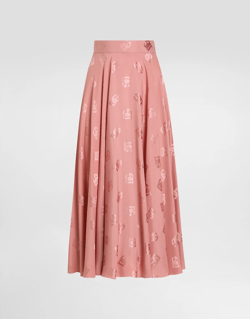 Silk jacquard calf-length circle skirt with DG logo