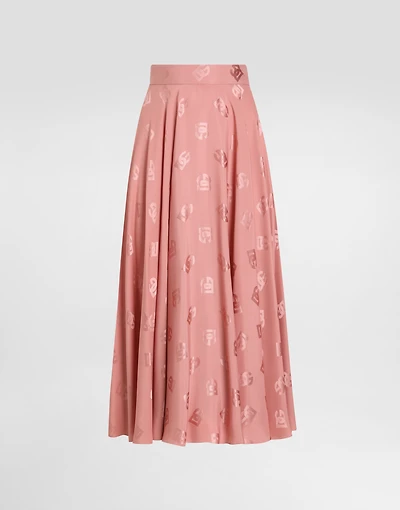 Silk jacquard calf-length circle skirt with DG logo
