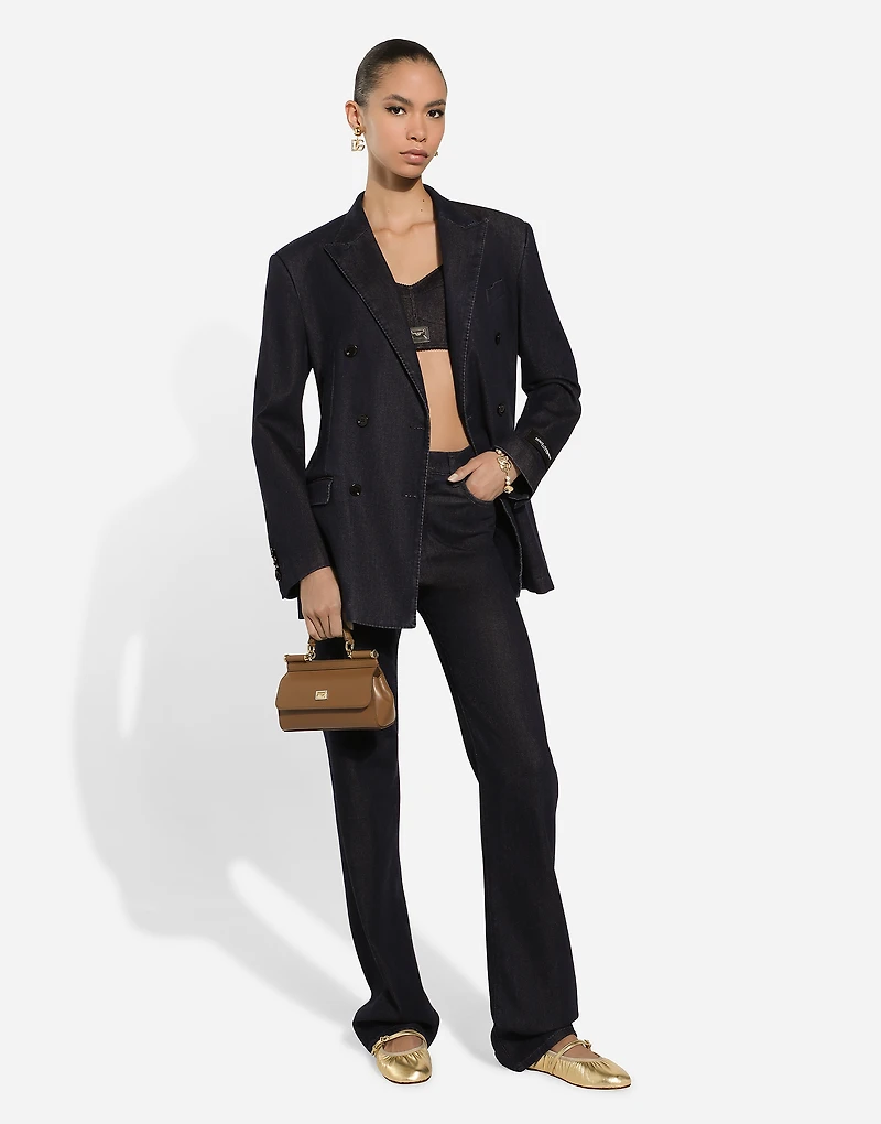 Double-breasted silk and cotton denim Taormina-fit jacket