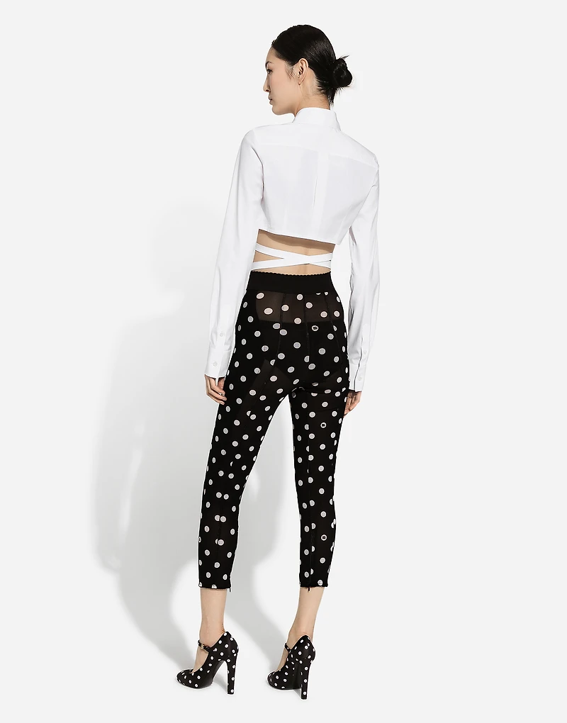 Cropped cotton shirt with criss-crossing laces