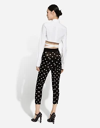 Cropped cotton shirt with criss-crossing laces