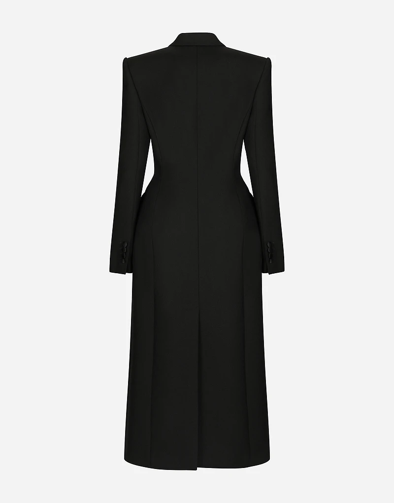 Double-breasted wool gabardine tuxedo coat with padded hips