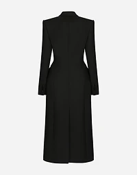 Double-breasted wool gabardine tuxedo coat with padded hips