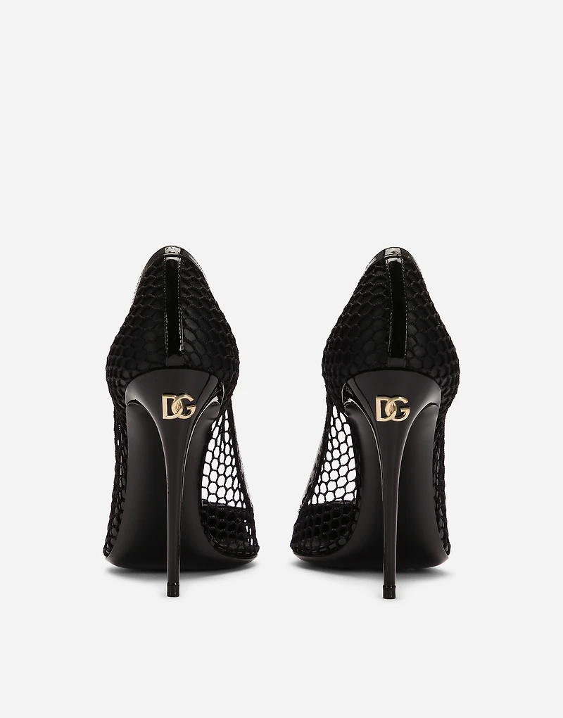 Mesh and patent leather pumps