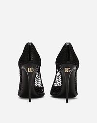 Mesh and patent leather pumps
