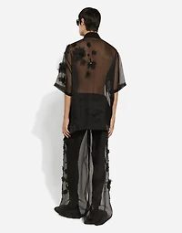 Silk organza jogging pants with embroidery