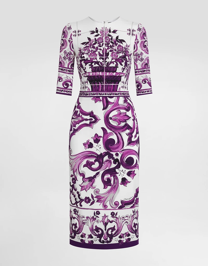 Majolica-print charmeuse dress