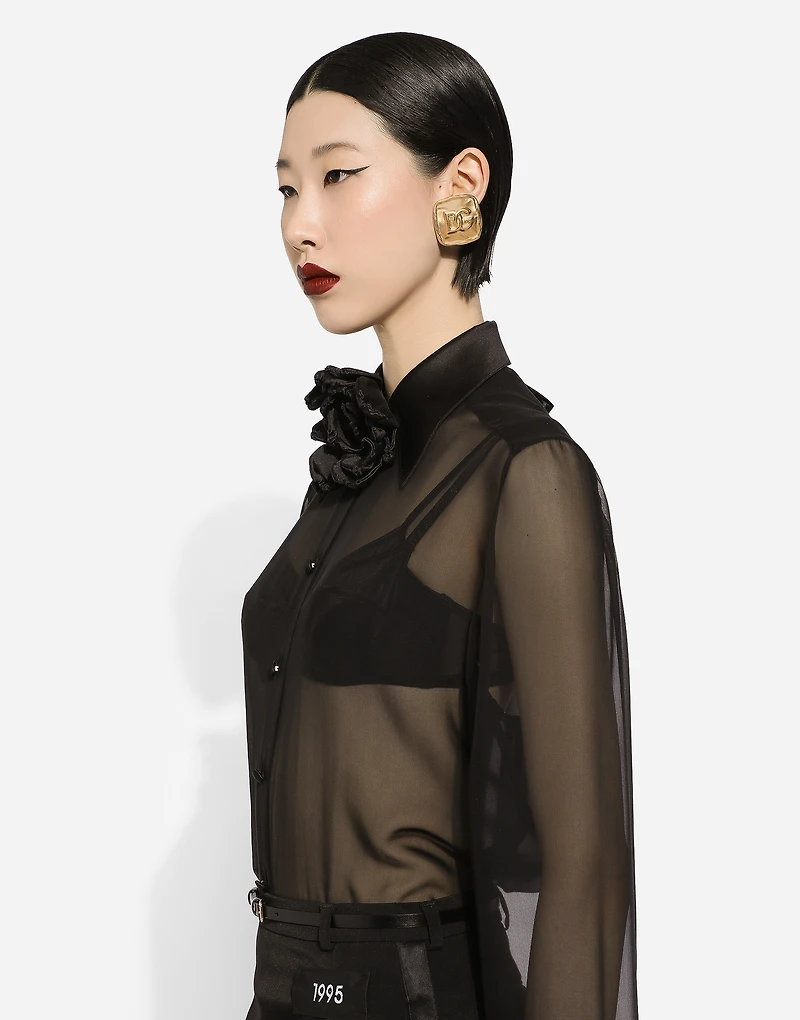 Silk chiffon shirt with satin details