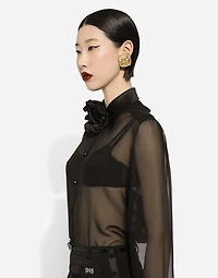 Silk chiffon shirt with satin details