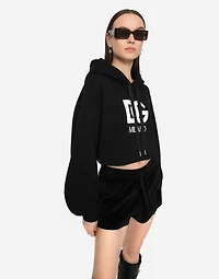 Cropped jersey hoodie with embroidered DG patch