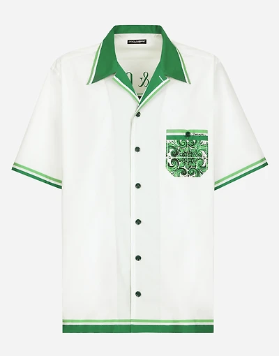 Poplin Hawaiian shirt with majolica print