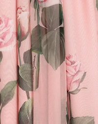Chiffon pants with rose print and Dolce&Gabbana logo