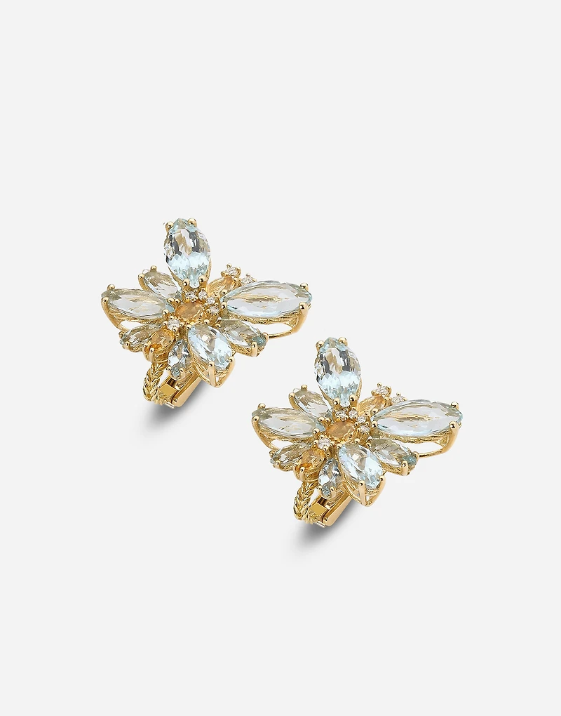 Butterfly Earrings 18-carat yellow gold and aquamarine