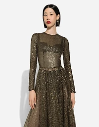 Long-sleeved sequined midi dress