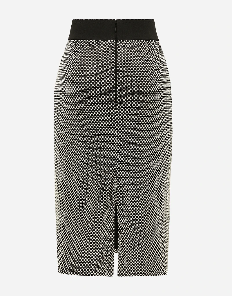 Calf-length crystal mesh skirt