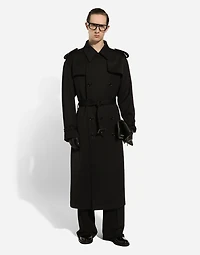 Double-breasted wool trench coat