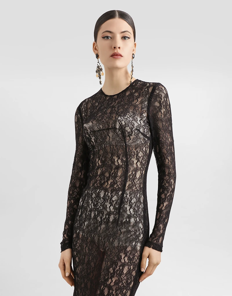 Calf-length floral lace dress