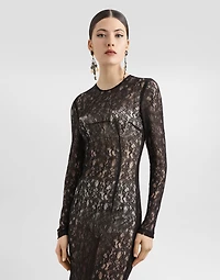 Calf-length floral lace dress