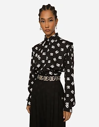 Charmeuse shirt with all-over DG logo print