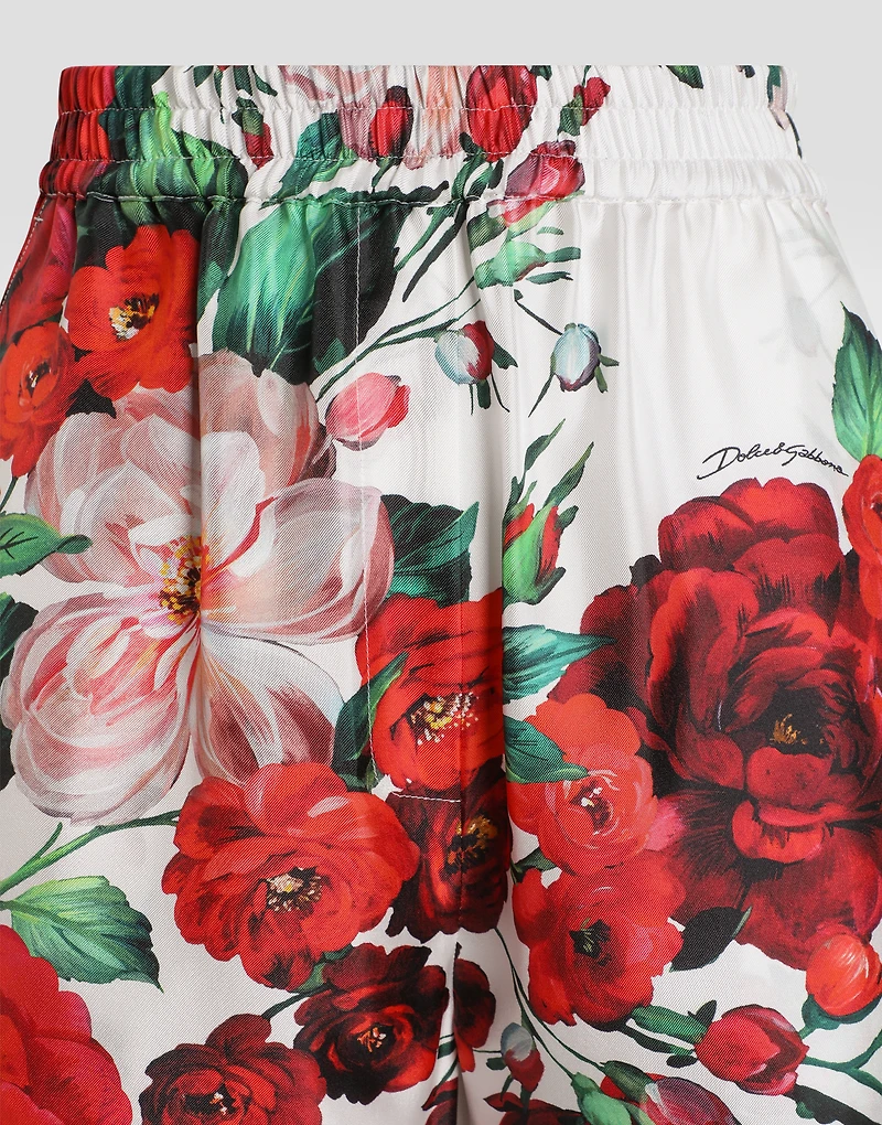 Satin pajama pants with rose print