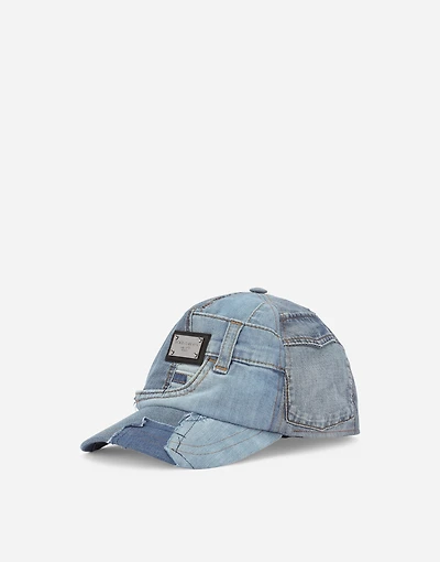 Denim baseball cap with logo tag
