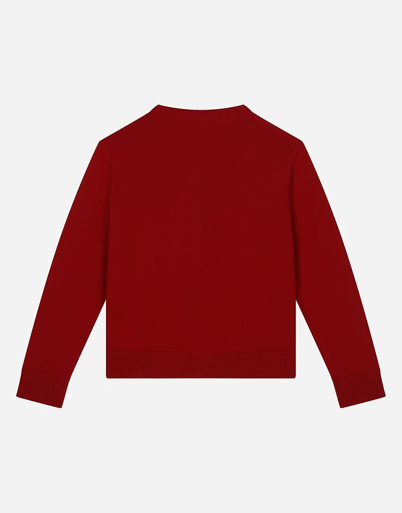 Wool cardigan with rose patch