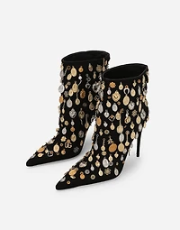 Satin and embroidered ankle boots