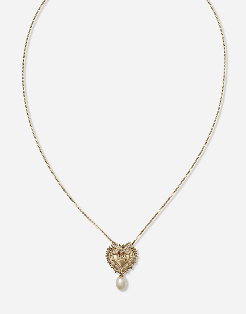 Devotion Necklace
 18 carat yellow gold, diamonds and pearls