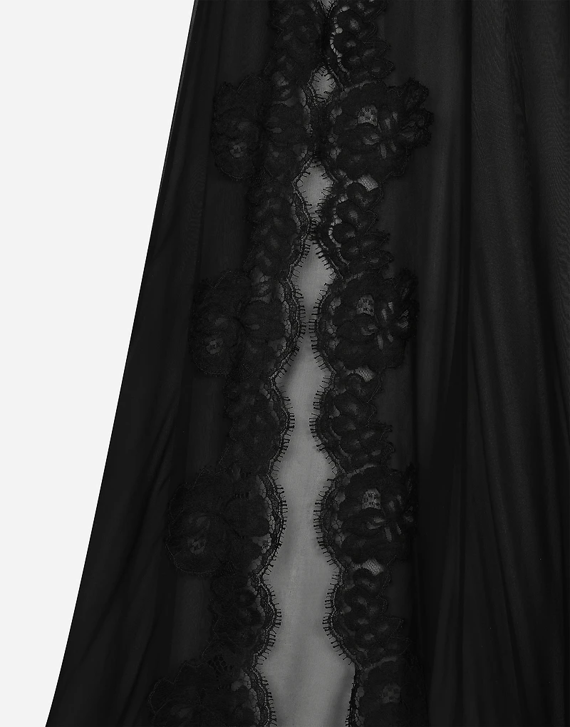 Long silk chiffon and Chantilly lace slip dress