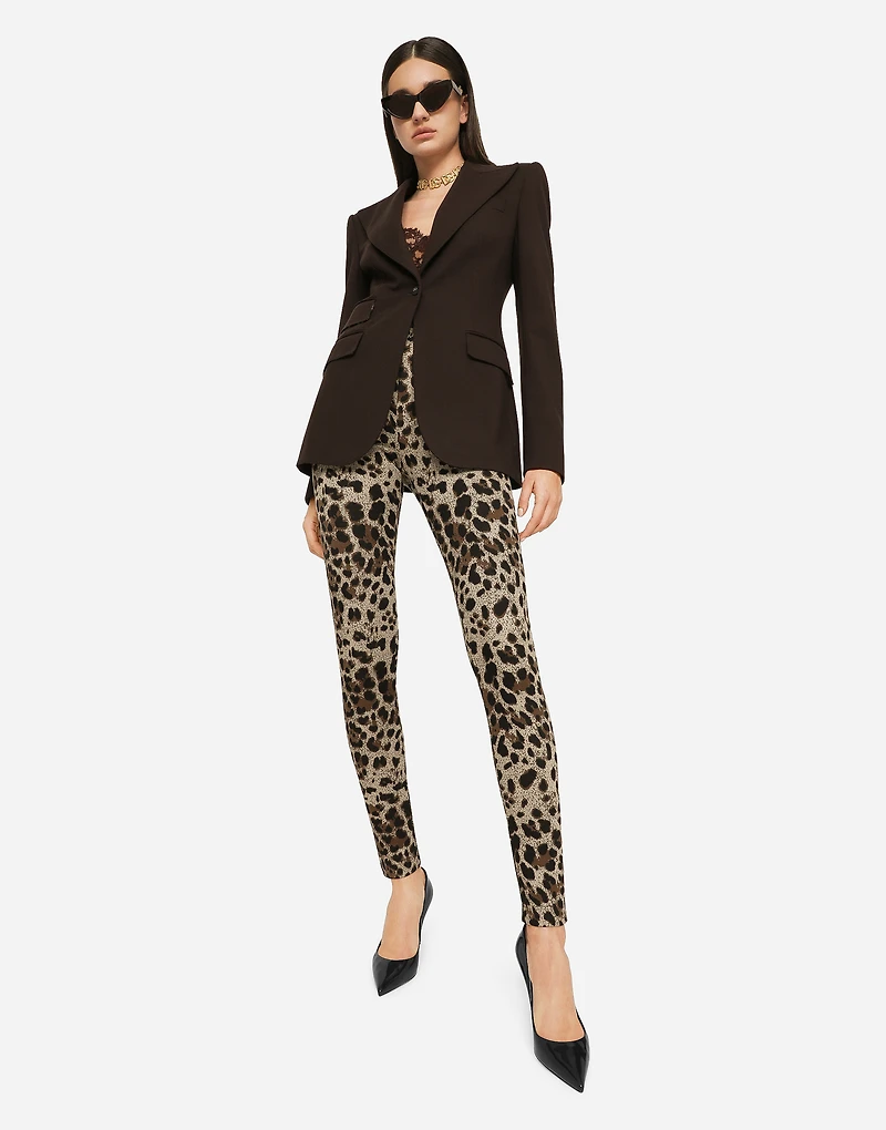 Jersey leggings with jacquard leopard design