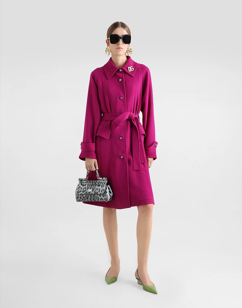 Single-breasted wool crepe coat with belt
