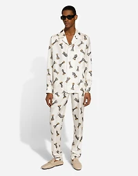 Silk twill jogging pants with chess-piece print