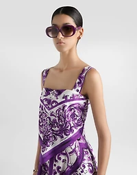 Majolica-print silk twill dress