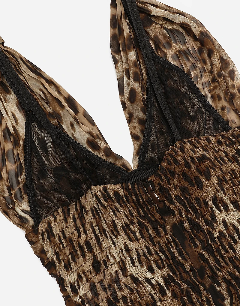 Long leopard-print chiffon dress