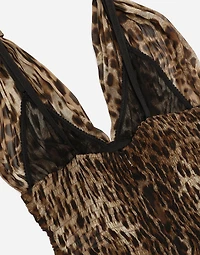 Long leopard-print chiffon dress