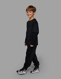 Jersey jogging pants with all-over flocked print