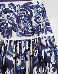 Majolica-print long poplin skirt