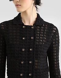 Short double-breasted wool crochet jacket
