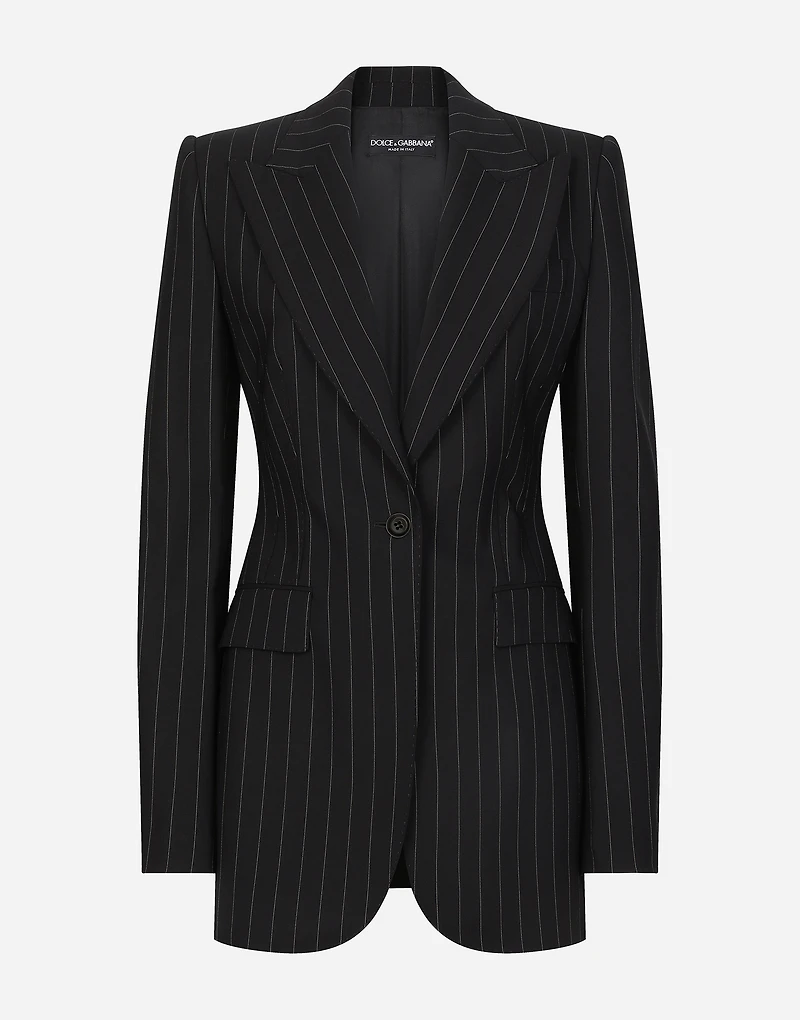 Single-breasted pinstripe wool Turlington jacket