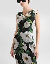 Gardenia-print chiffon midi dress
