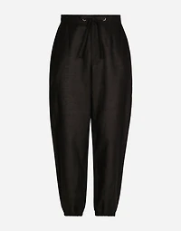 Linen and cotton jogging pants with logo label