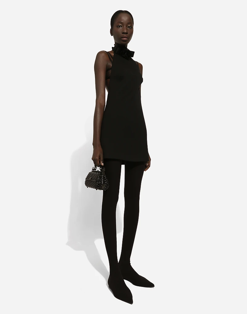 Short woolen dress with rear neckline