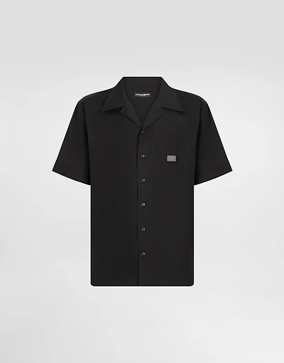 Cotton Hawaiian shirt with branded tag